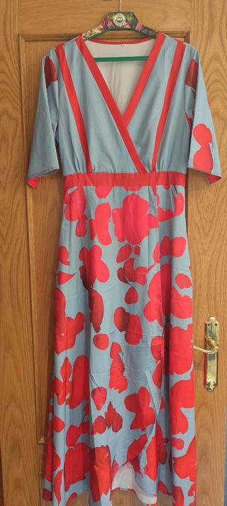 Vestido midi flores rojo-azul