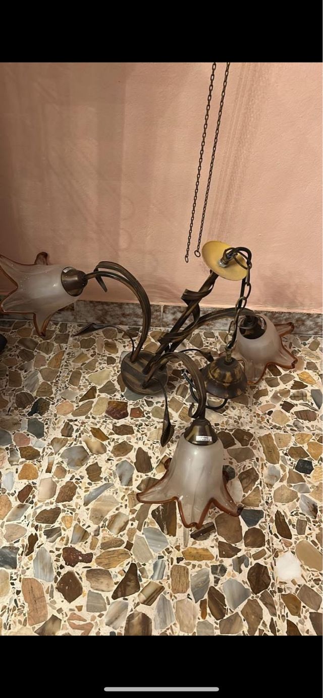 Lampada 3 tulipani in metallo bronzo