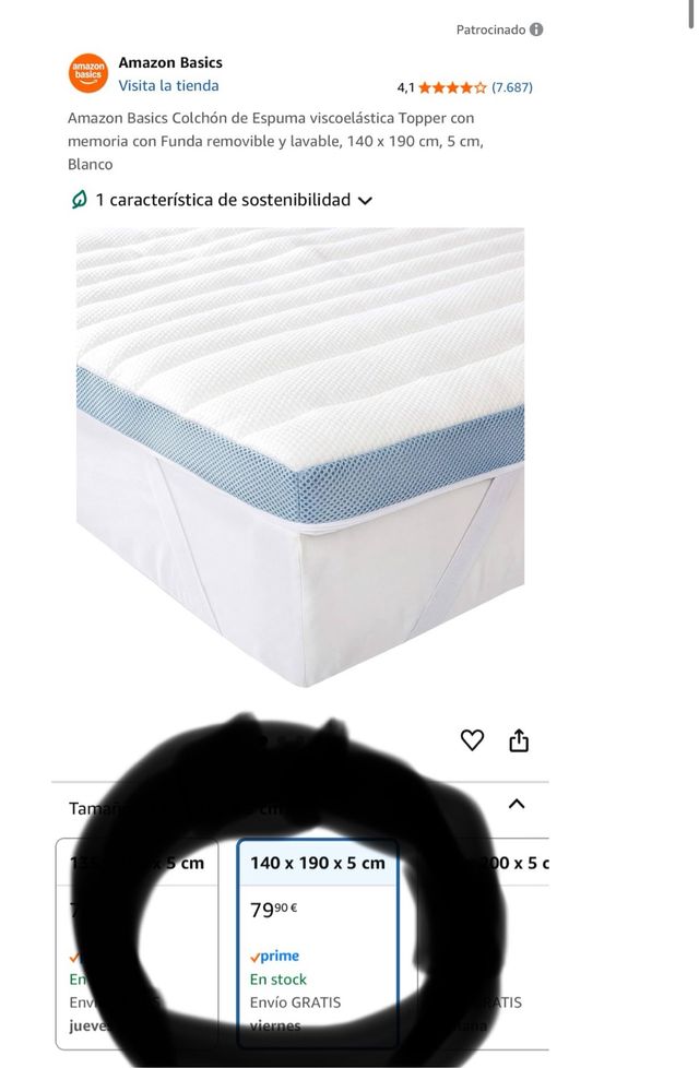 Topper Viscoelástico 140x190x5cm NUEVO!