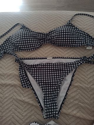 Bikini Lefties cuadros vichy. L - Blanco y Negro