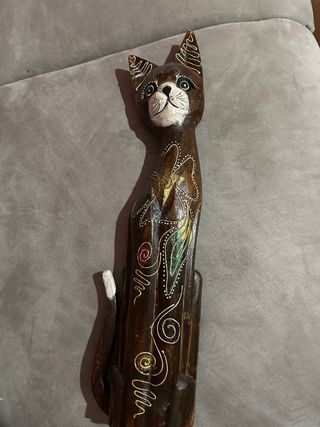 Scultura gatto legno dipinta