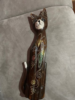 Scultura gatto legno dipinta