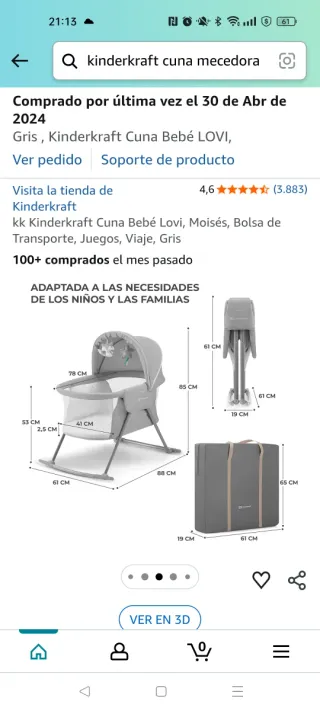 Cuna mercedora plegable con mosquitera