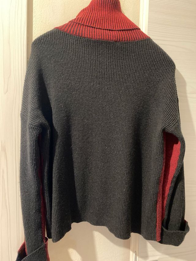 Maglione collo alto rosso e blue