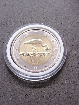 2€ commemorativo Lettonia 2015 - Cicogna