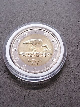 2€ commemorativo Lettonia 2015 - Cicogna