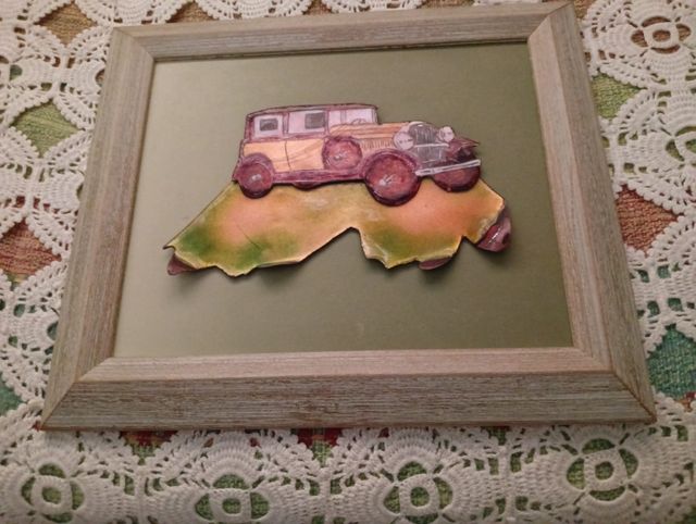 Cuadro vintage coche esmalte artesanal