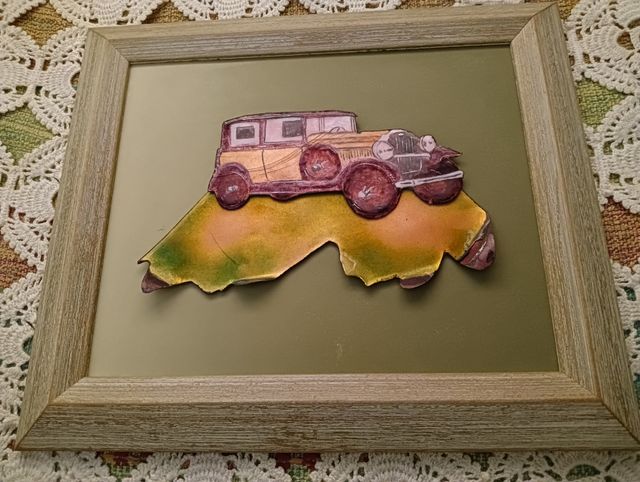 Cuadro vintage coche esmalte artesanal