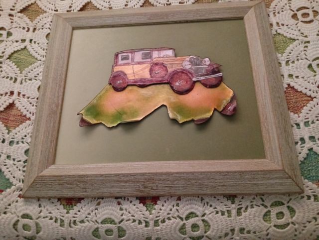 Cuadro vintage coche esmalte artesanal