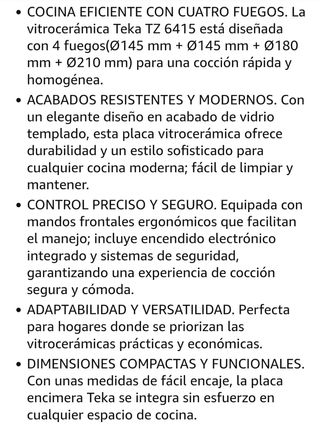 Vitrocerámica Teka 4 fuegos