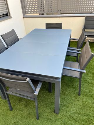 Mesa jardín extensible gris - 8 sillas