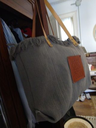 BolsoTote verde con asas de cuero