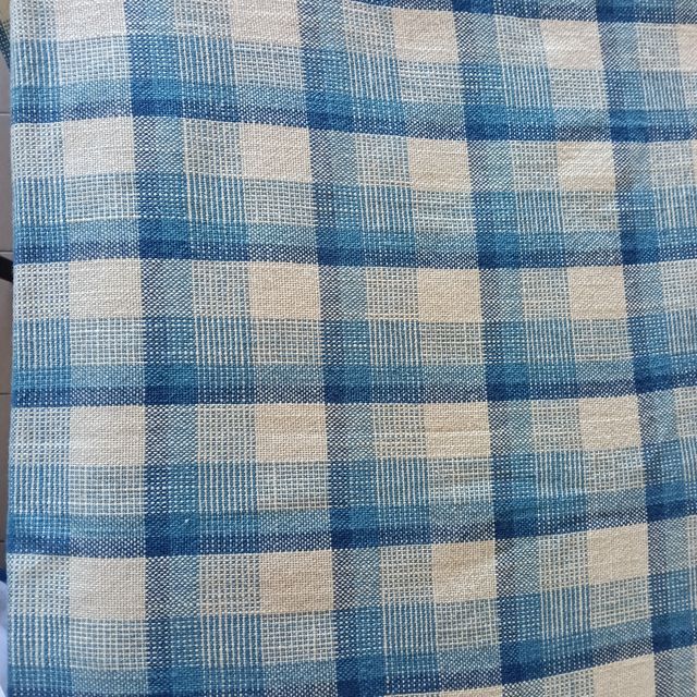 Copriletto singolo cotone-lino blu e bianco