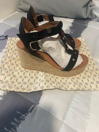 Sandalias cuña POP negras, talla 38