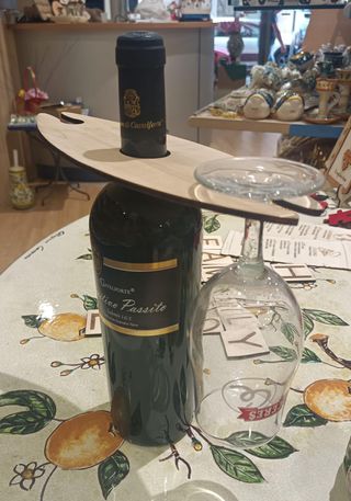 Supporto Bottiglia Vino Legno 2 Calici