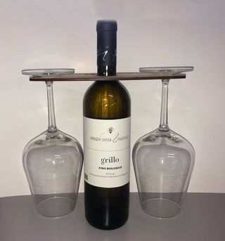 Supporto Bottiglia Vino Legno 2 Calici