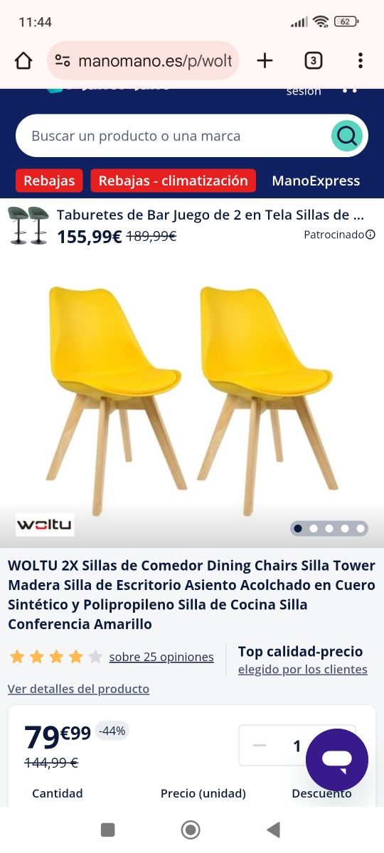 ✅Sillas Comedor Nordicas cocina Amarillas nuevas