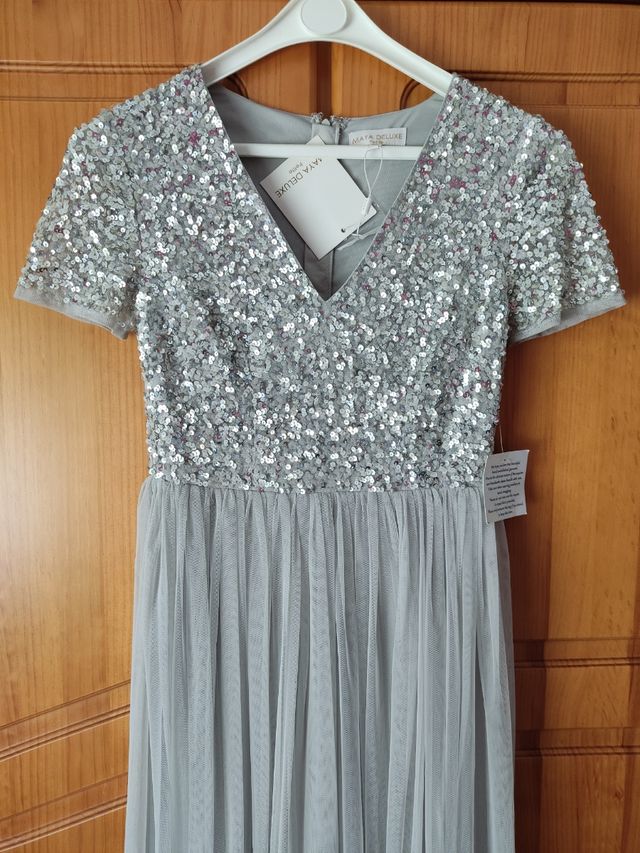 Vestido ASOS fiesta, plata, talla S