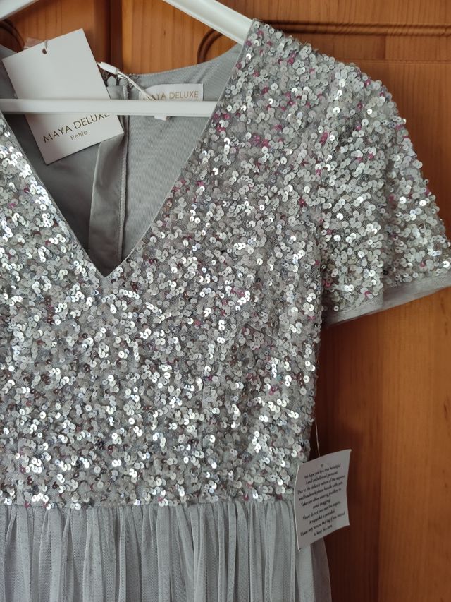 Vestido ASOS fiesta, plata, talla S
