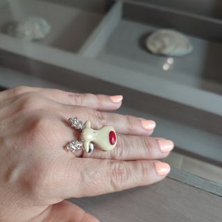 Anillo reno navideño beige y rojo