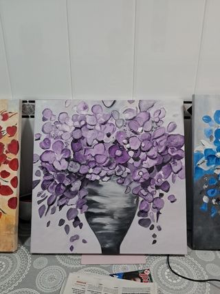 3 Cuadros pintados al óleo para salón