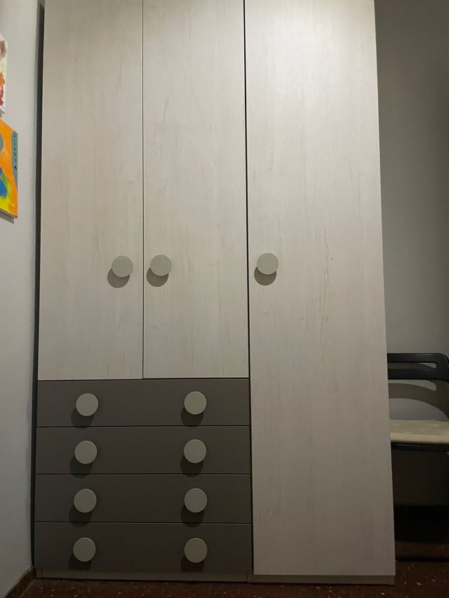 Armario ropero 3 puertas blanco-gris