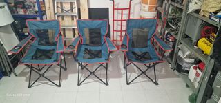 3 Sillas Camping Plegables Azul-Rojo
