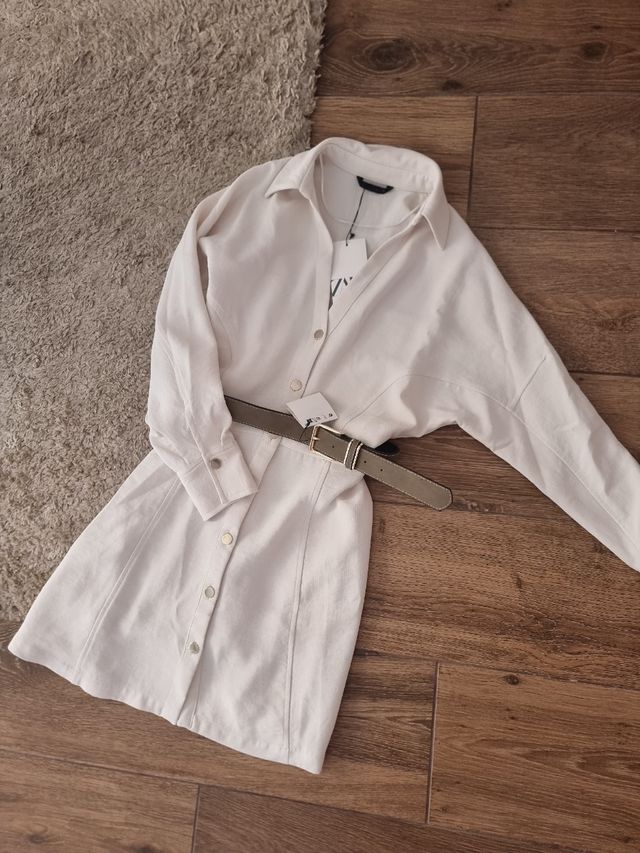 Vestido camisero beige