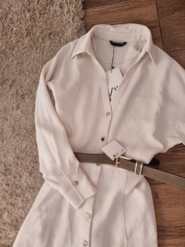 Vestido camisero beige