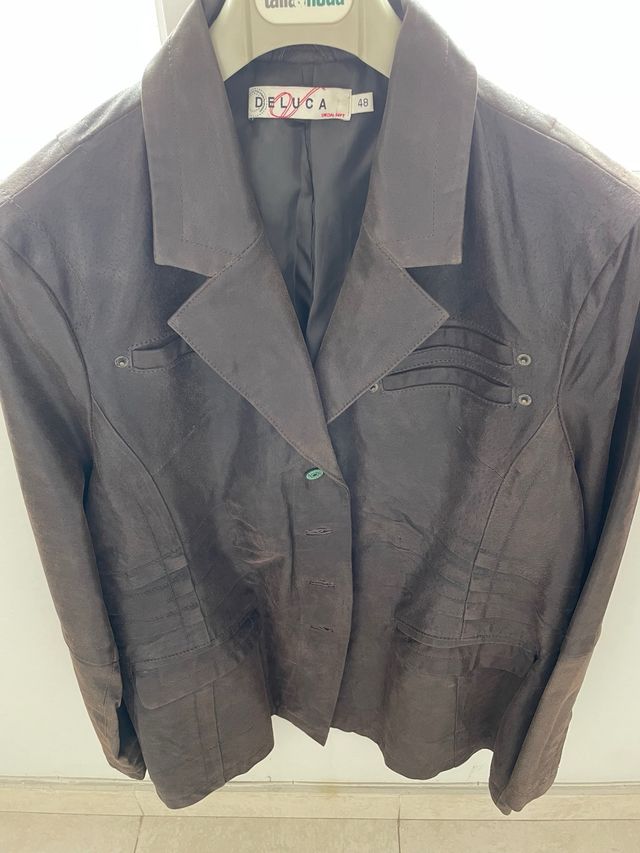 Chaqueta piel marrón DELUCA talla 48