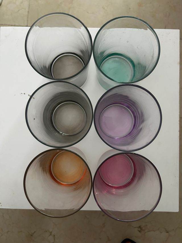 6 Vasos de vidrio coloreados 12cm