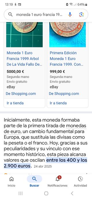 Moneda 1 euro Francia 1999