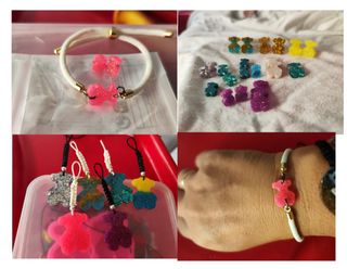 Pulsera y pendientes oso rosa