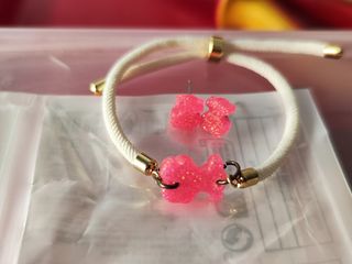 Pulsera y pendientes oso rosa