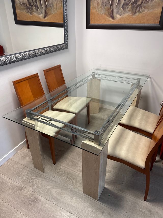 Mesa cristal mármol - Comedor