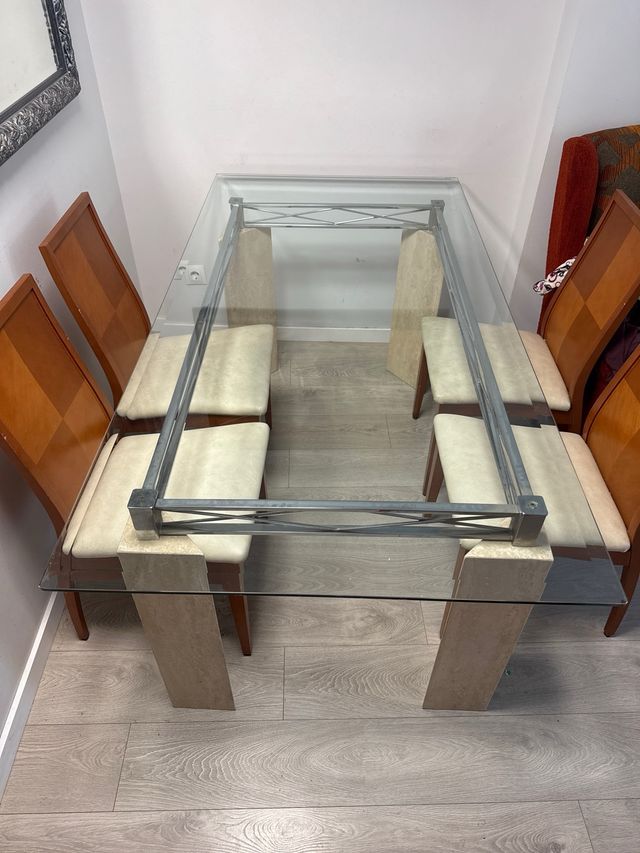 Mesa cristal mármol - Comedor