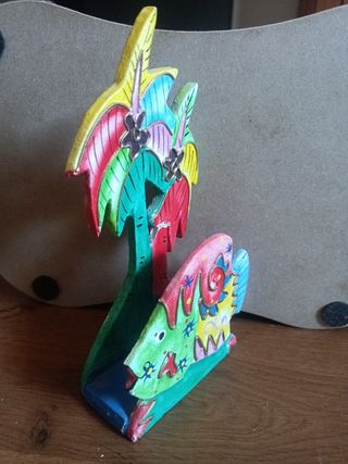 Porta banconote in legno multicolore per pesci e palme