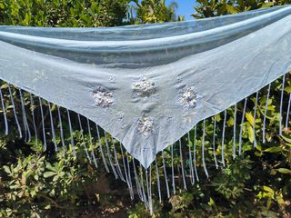 Pareo Lucio Soprani celeste con fiori di pizzo 