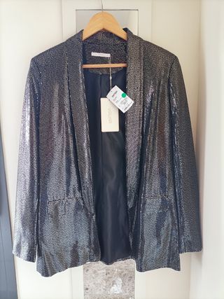 Blazer negro plateado lentejuelas fiesta talla G 