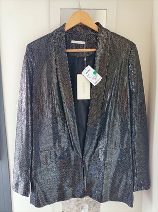 Blazer negro plateado lentejuelas fiesta talla G 