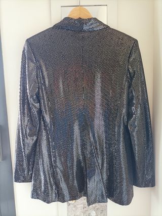 Blazer negro plateado lentejuelas fiesta talla G 