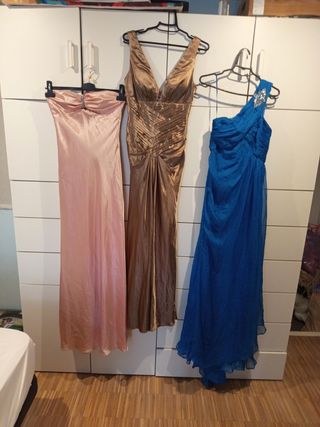 3 Vestidos fiesta (S): azul, marrón, rosa