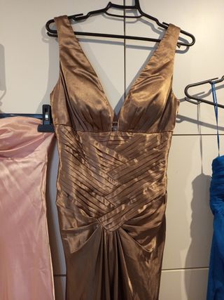3 Vestidos fiesta (S): azul, marrón, rosa
