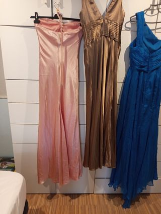 3 Vestidos fiesta (S): azul, marrón, rosa