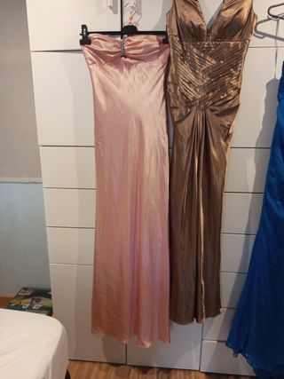 3 Vestidos fiesta (S): azul, marrón, rosa