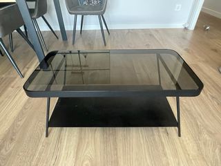 Mesa centro cristal negro - metal