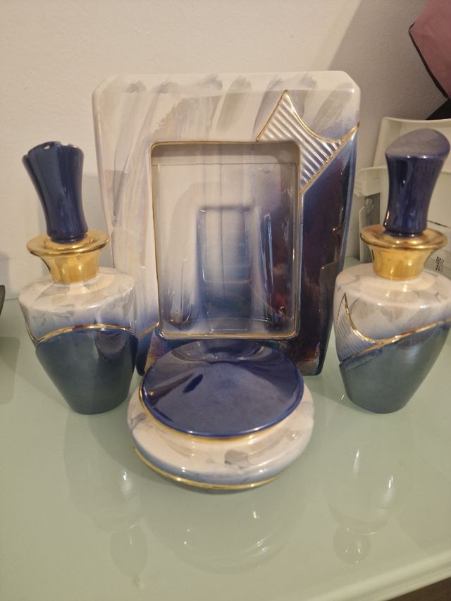 Juego Decorativo Cerámica Azul