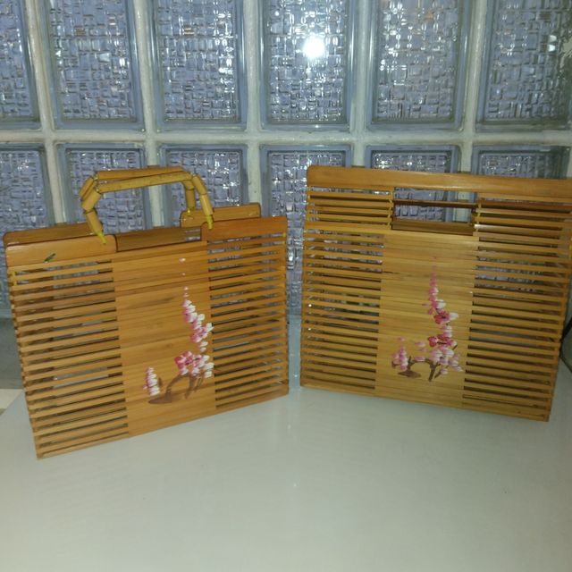 Taiwan 2x artesanía bambú bolsos plegables. Nuevo.