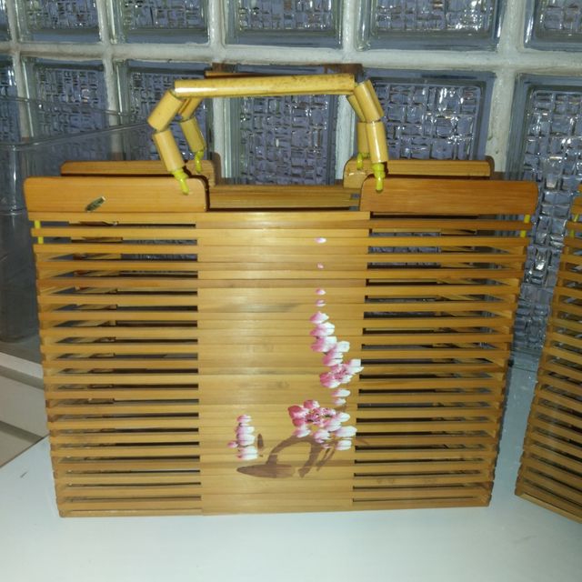 Taiwan 2x artesanía bambú bolsos plegables. Nuevo.