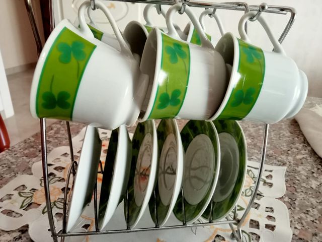 6 Tazzine caffè - Verde & Bianco